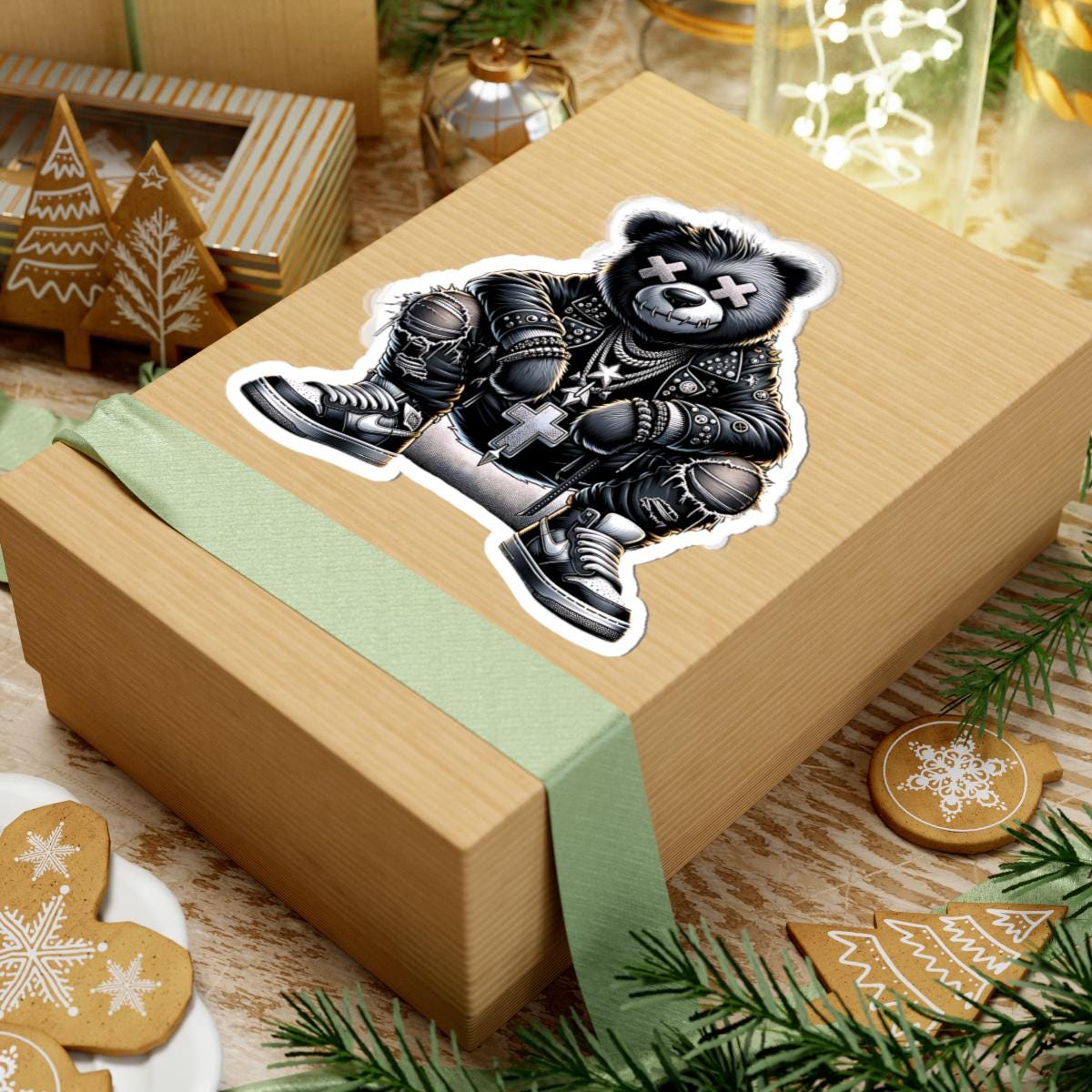 Gothic Punk Bear Vinyl Sticker: Waterproof Streetwear Decal
