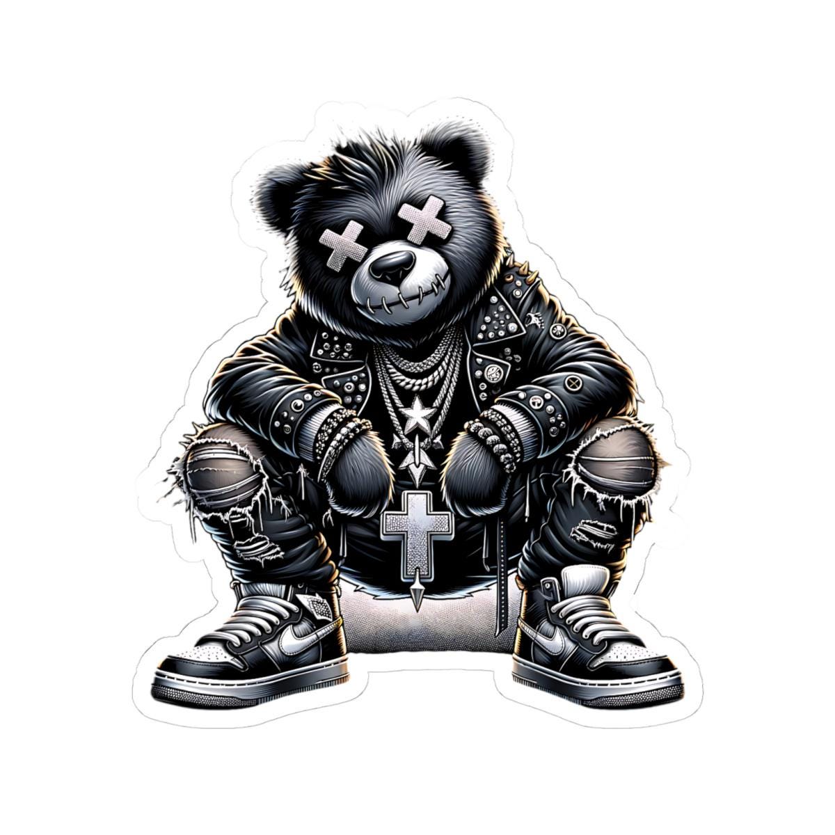 Gothic Punk Bear Vinyl Sticker: Waterproof Streetwear Decal