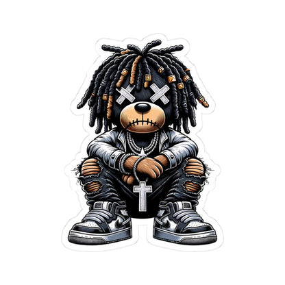 Dreadlock Bear Vinyl Sticker: Urban Gothic Streetwear, Waterproof