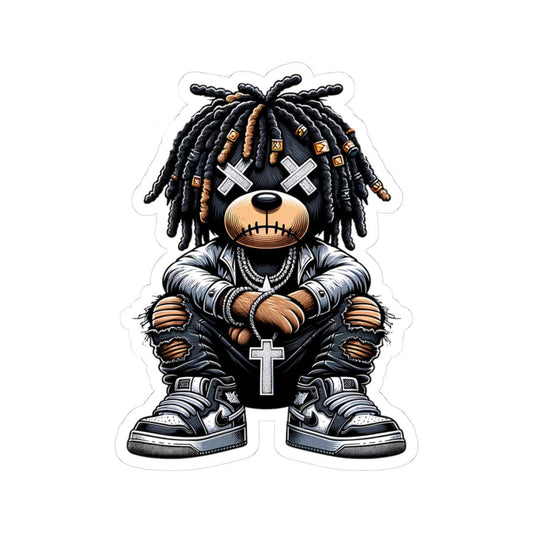 Dreadlock Bear Vinyl Sticker: Urban Gothic Streetwear, Waterproof
