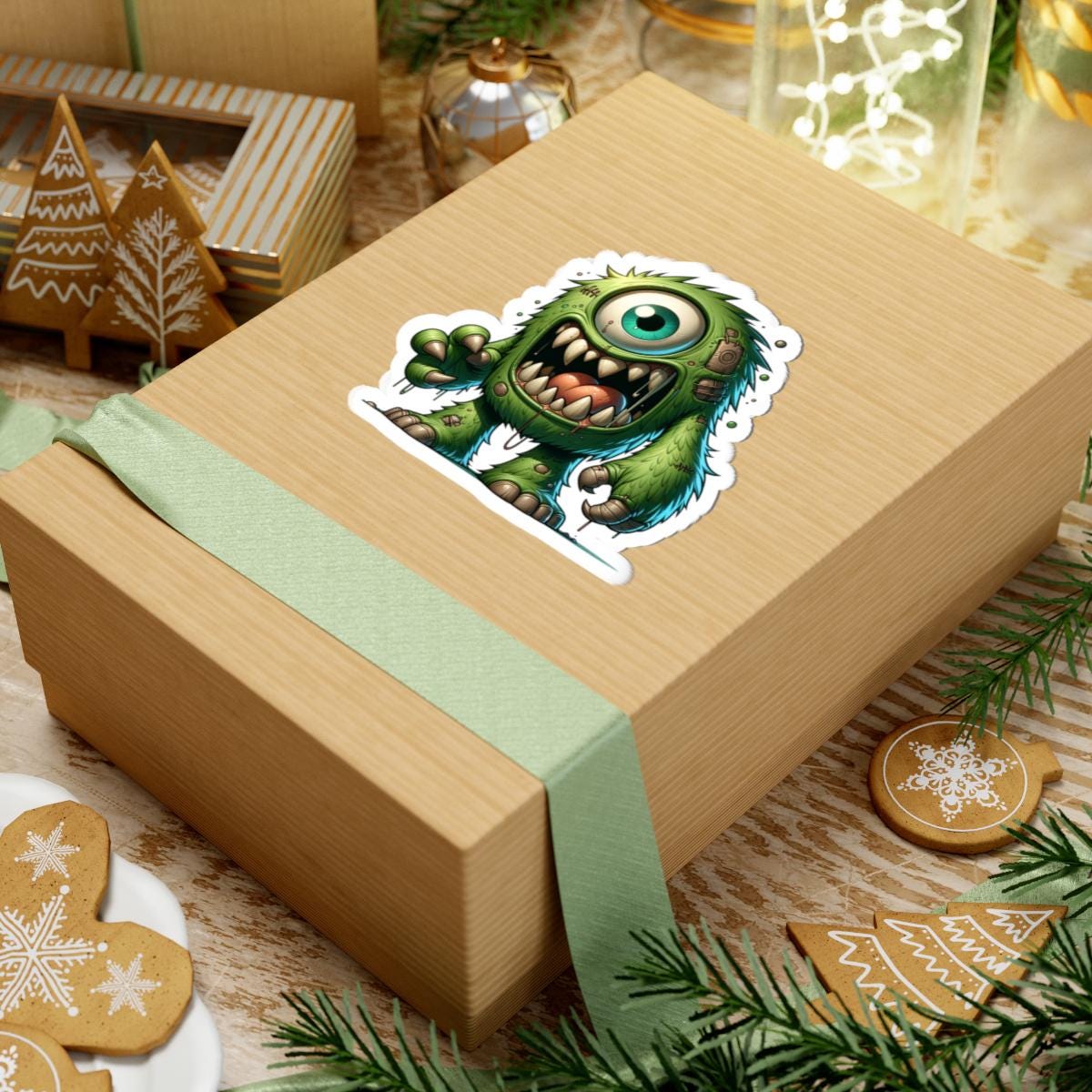 Green Cyclops Monster Vinyl Sticker: Waterproof Laptop Decal