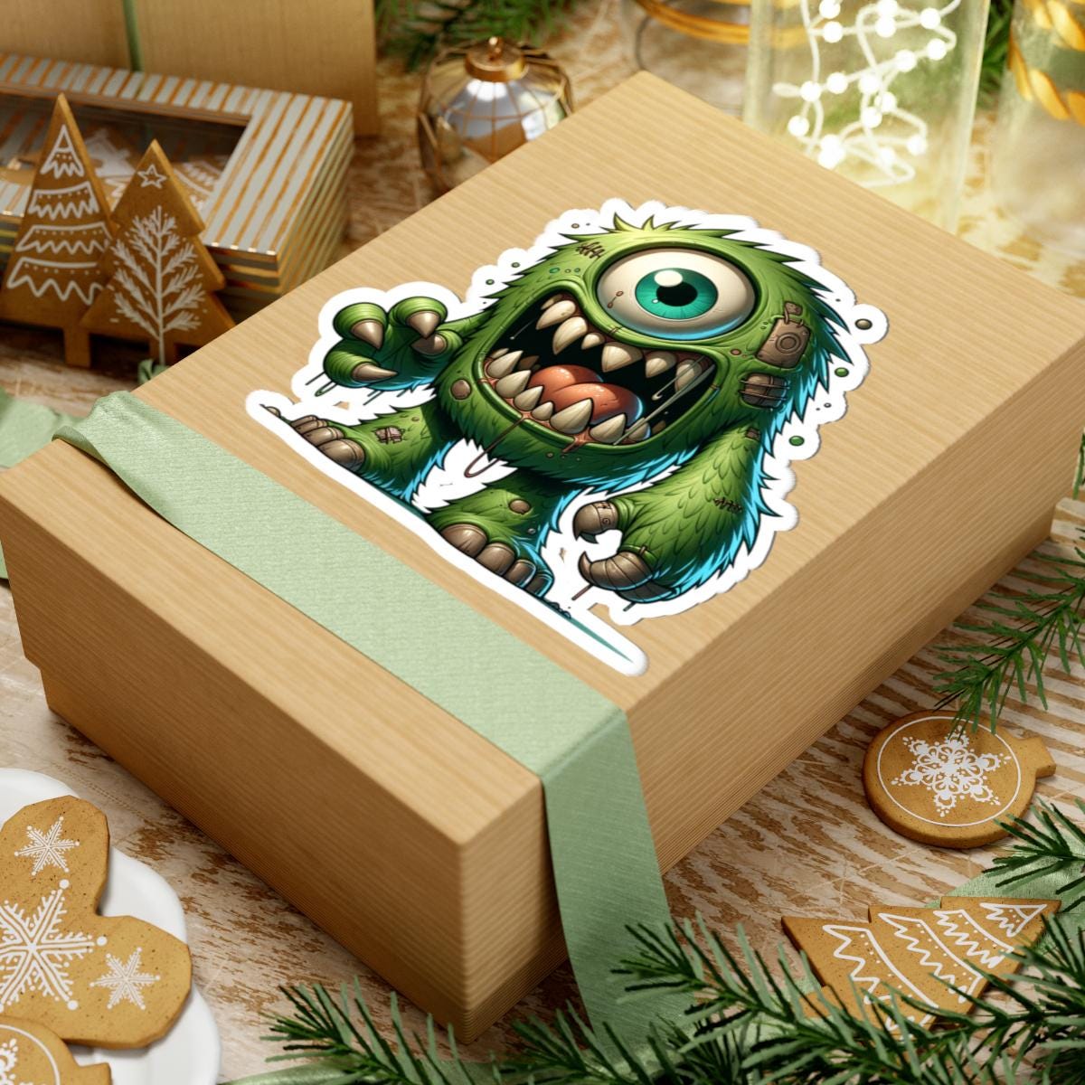 Green Cyclops Monster Vinyl Sticker: Waterproof Laptop Decal