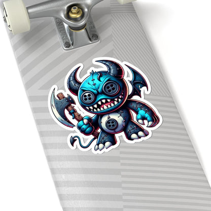 ColorFlow | Blue Demon Plushie Monster Vinyl Sticker | Button Eye Art Decal | Unique Collectible | Cute Spooky Gift Idea