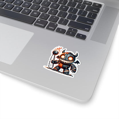 ColorFlow | Stitched Demon Plushie Vinyl Sticker | Fire Mace Art Decal | Spooky Cute Collectible | Unique Gift for Monster Fans