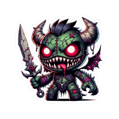 ColorFlow | Green Stitched Demon Plushie Monster Vinyl Sticker | Sword Art Decal | Unique Collectible | Fantasy Gift
