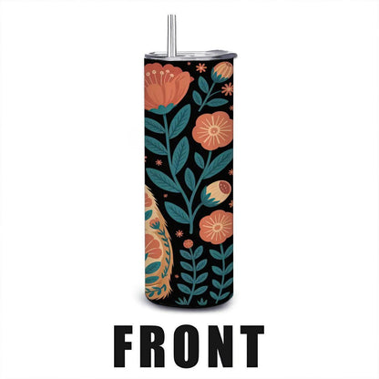 Floral Orange Cat Tumbler: 20oz Insulated Stainless Steel Mug