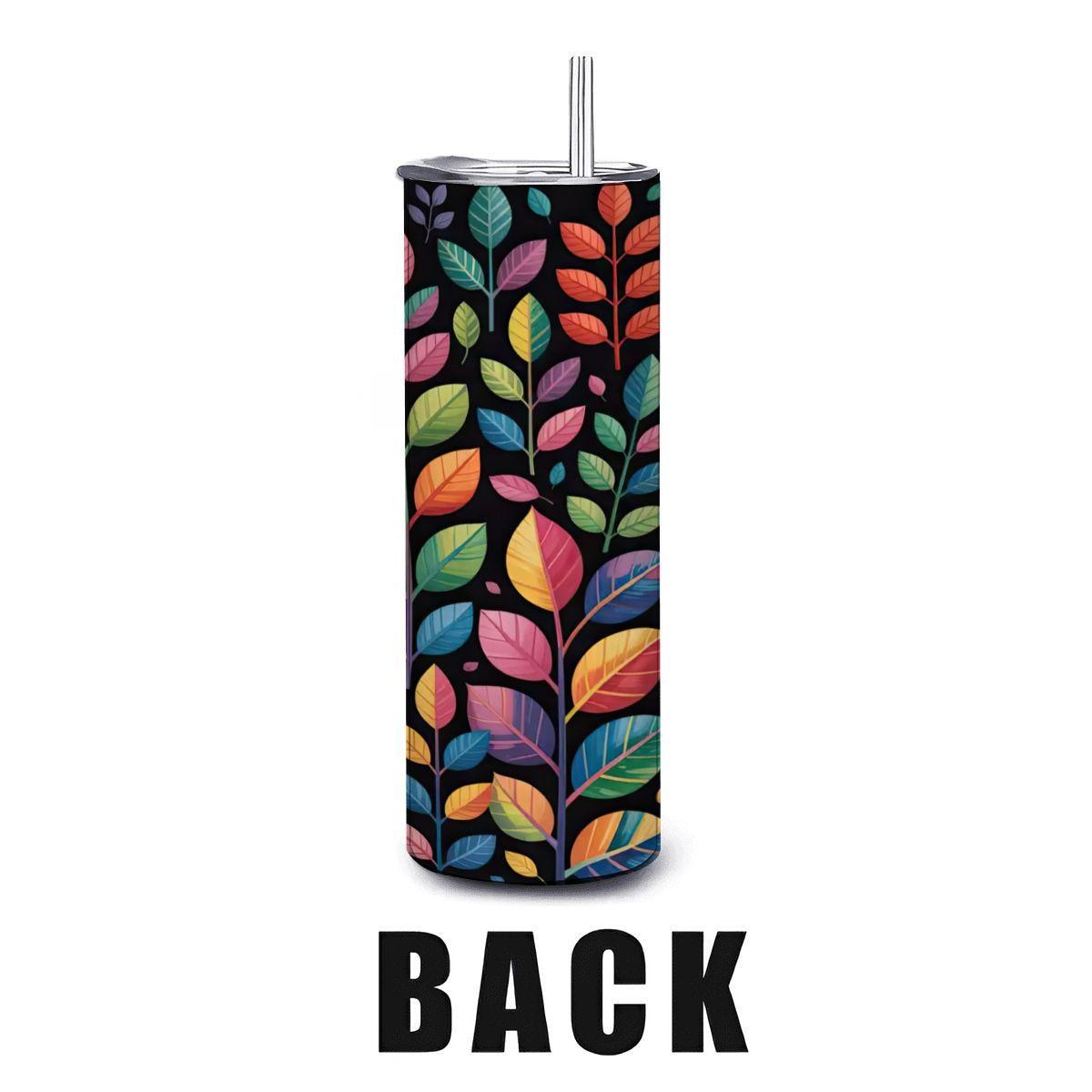 Rainbow Botanical Leaf Tumbler: 20oz Insulated Stainless Steel Travel Cup