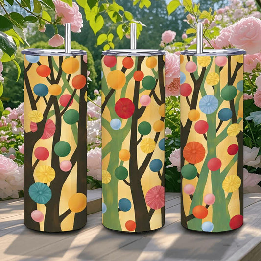 ColorFlow | Abstract Colorful Tree Tumbler | 20oz Stainless Steel | Modern Art Insulated Mug | Whimsical Nature Cup with Straw
