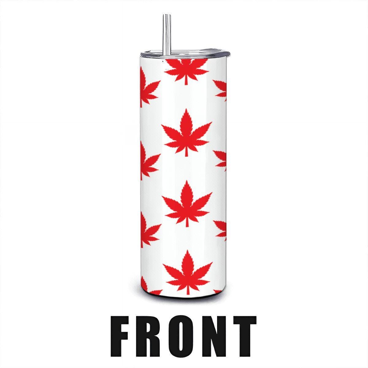 ColorFlow | Red Leaf Vibes Stainless Steel Tumbler 20oz | Marijuana Leaf Cup with Straw | Cannabis Gift for Coffee Lovers
