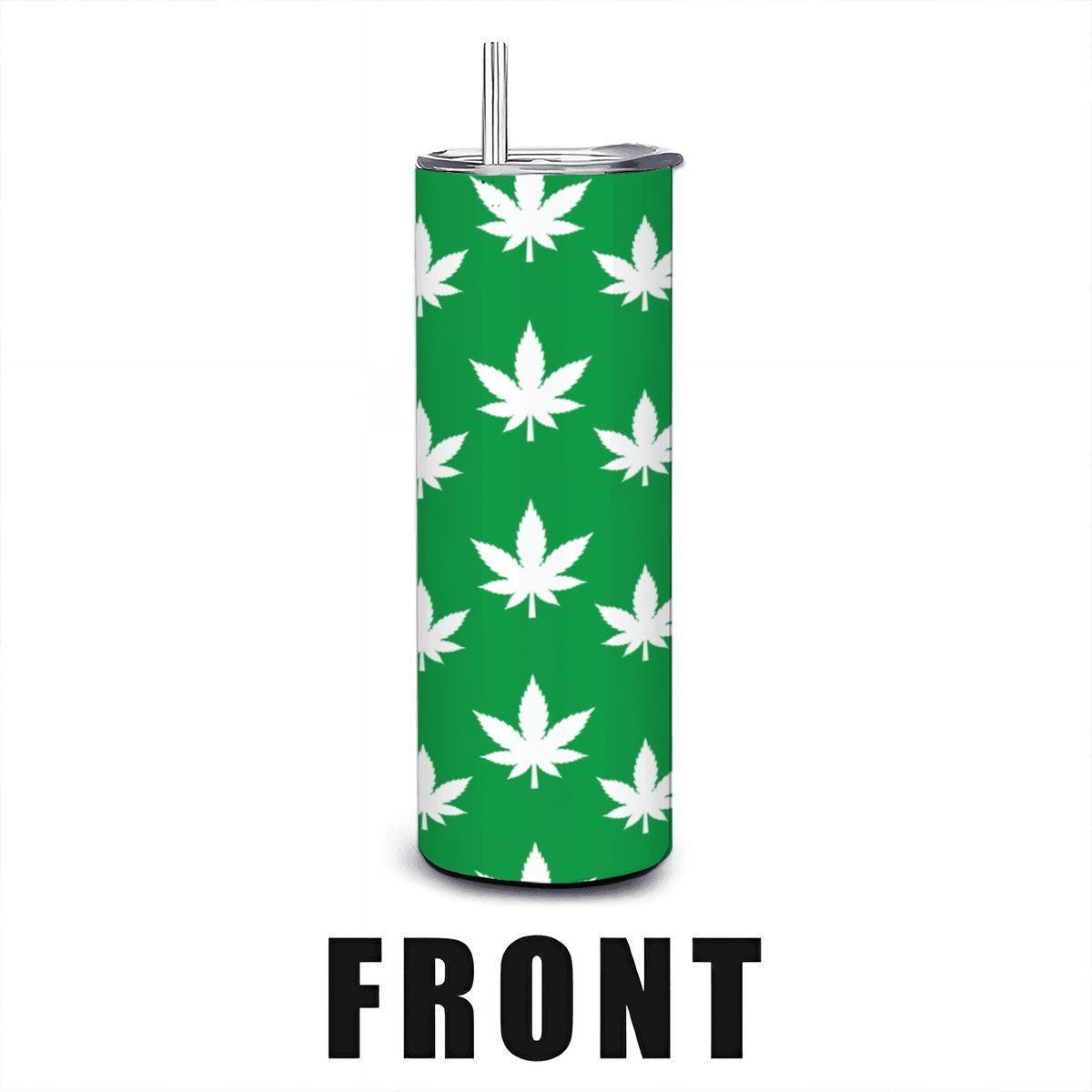 ColorFlow | Split Leaf Style Tumbler 20oz | Green White Cannabis Stainless Steel Cup | Weed Lover Gift with Straw