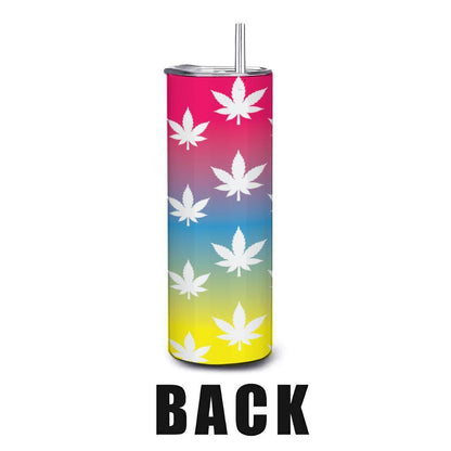 ColorFlow | Rainbow Haze Leaf Tumbler 20oz | Colorful Cannabis Stainless Steel Cup | Weed Gift with Straw