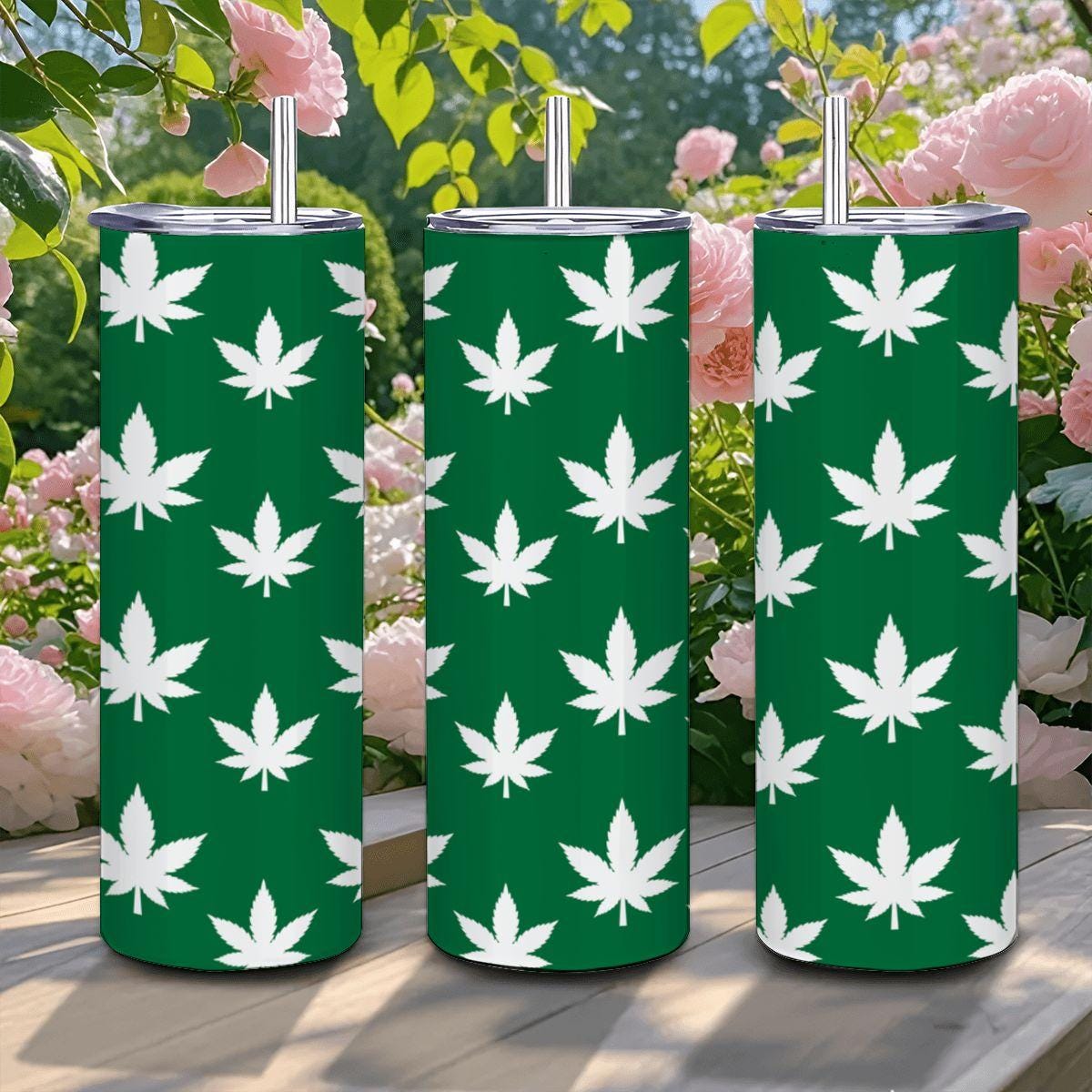 ColorFlow | Classic Green Leaf Tumbler 20oz | Cannabis Stainless Steel Cup | Weed Gift for Coffee Lovers
