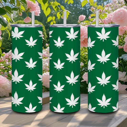 ColorFlow | Classic Green Leaf Tumbler 20oz | Cannabis Stainless Steel Cup | Weed Gift for Coffee Lovers
