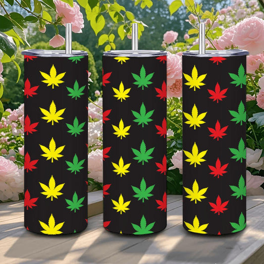 ColorFlow | Rasta Leaf Vibes Tumbler 20oz | Red Yellow Green Cannabis Stainless Steel Cup | Weed Lover Gift
