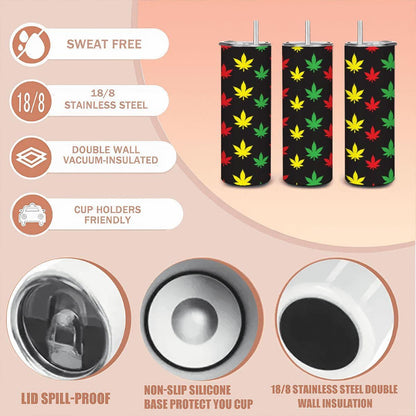 ColorFlow | Rasta Leaf Vibes Tumbler 20oz | Red Yellow Green Cannabis Stainless Steel Cup | Weed Lover Gift