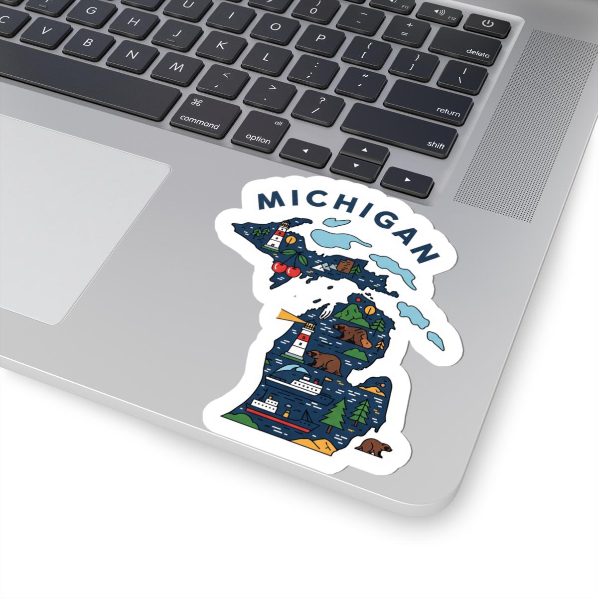ColorFlow | Michigan Vinyl Sticker | Great Lakes State Decal | Waterproof Durable | Made in USA | Lighthouse Art | Laptop Water Bottle