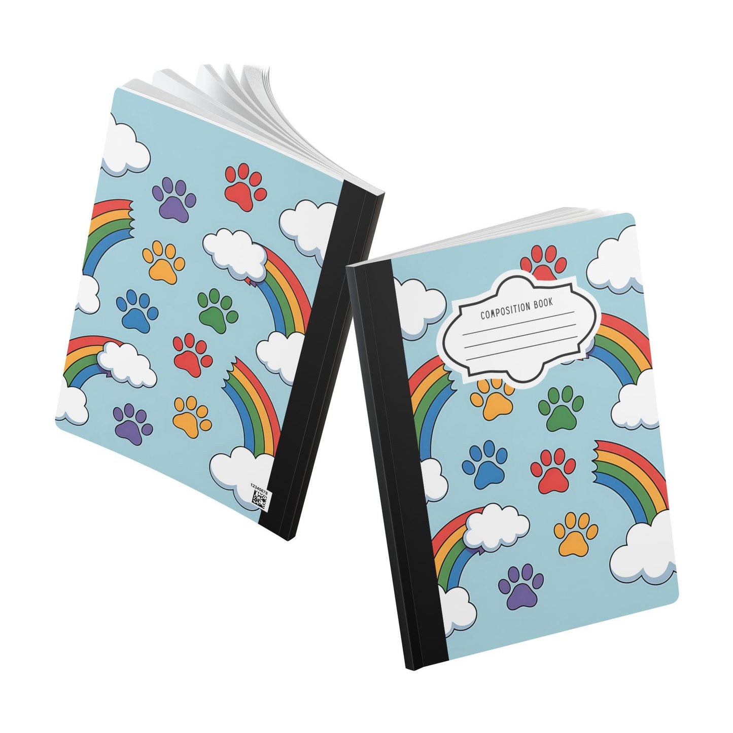 ColorFlow | Rainbow Paw Print and Clouds Composition Notebook Cute Pet Lover Journal Pride School Writing Gift