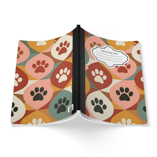Retro Geometric Paw Print Notebook: College Ruled Journal
