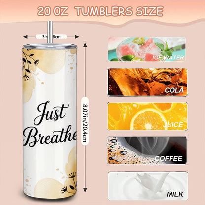 Butterfly Dandelion Tumbler: Stainless Steel Motivational Cup with Straw