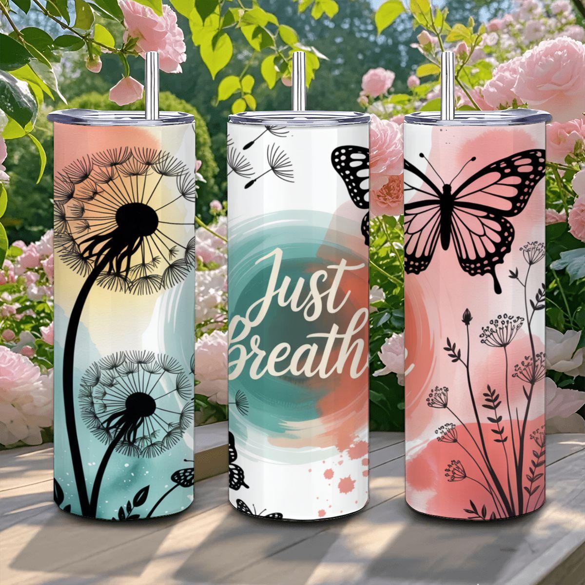 Watercolor Butterfly Tumbler: Stainless Steel 20oz Floral Cup, Inspirational Gift