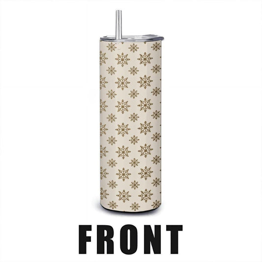 Golden Snowflake Stainless Steel Tumbler: 20oz Insulated Winter Cup