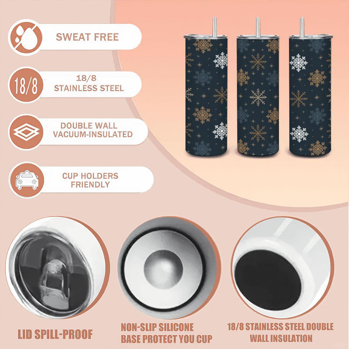 Midnight Snowfall Tumbler: 20oz Insulated Stainless Steel Winter Cup