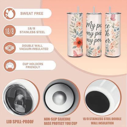 Floral Motivational Tumbler: Stainless Steel Travel Cup with Straw