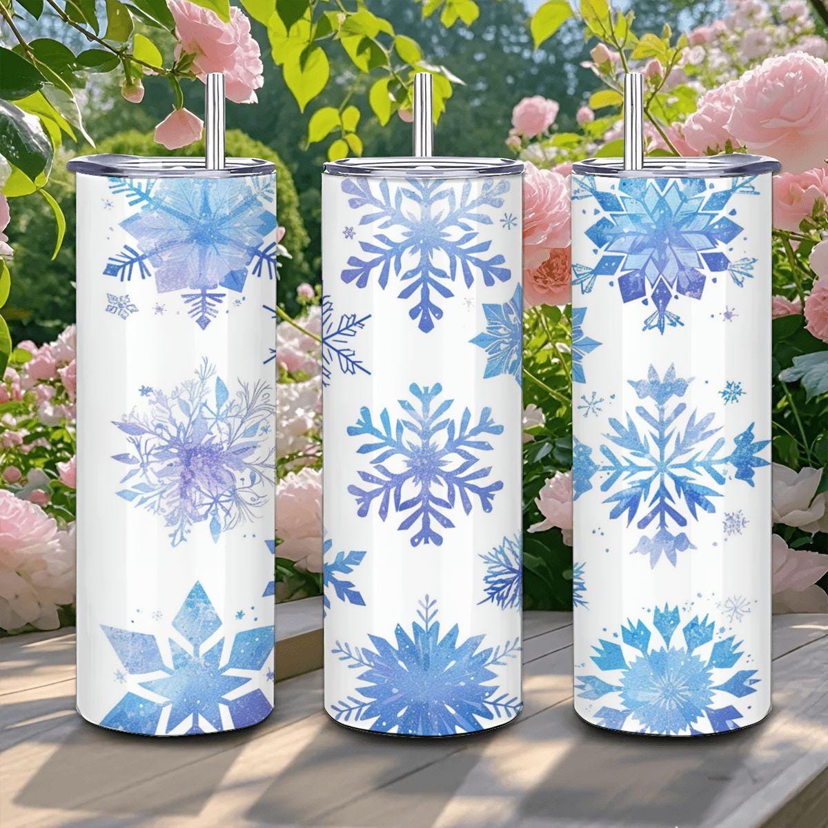 Icy Blue Snowflake Tumbler: 20oz Stainless Steel Insulated Winter Cup