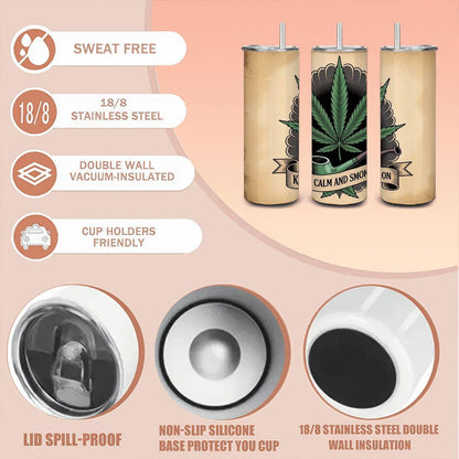 Green Leaf Tumbler: Stainless Steel Vintage Botanical Art 20oz