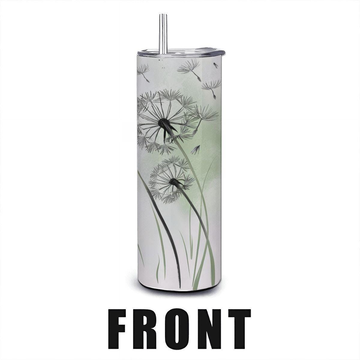 Dandelion Tumbler: Inspirational Stainless Steel Mug with Straw