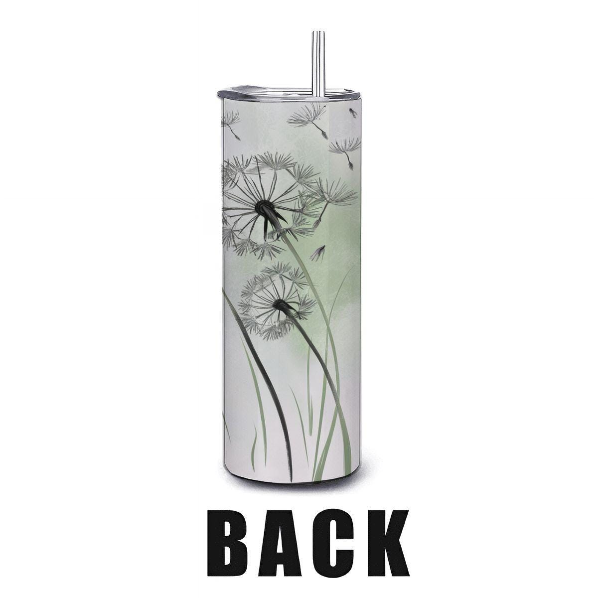 Dandelion Tumbler: Inspirational Stainless Steel Mug with Straw