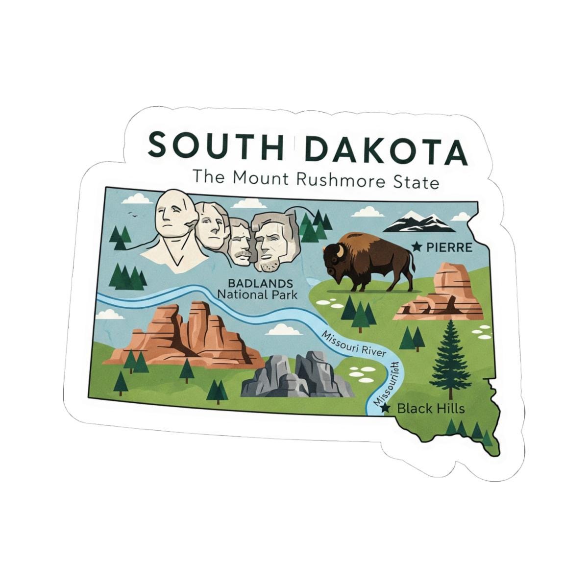 ColorFlow | South Dakota Vinyl Sticker Pack | Mount Rushmore Badlands Bison Art | Waterproof Glossy Matte Holographic