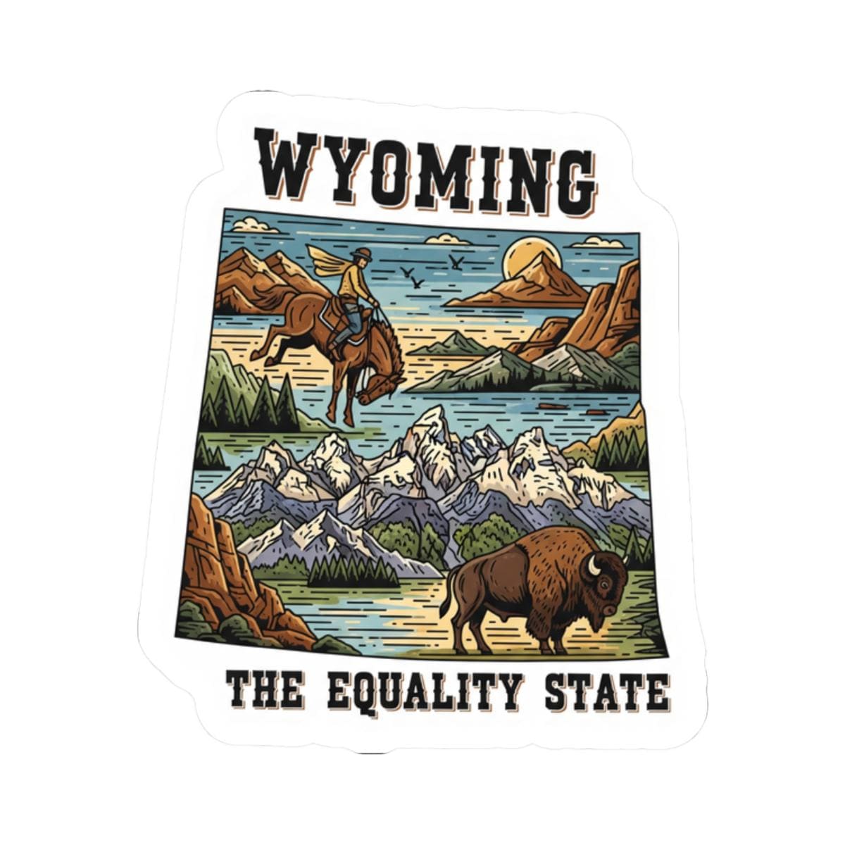 ColorFlow | Wyoming Vinyl Sticker Pack | Equality State Cowboy Bison Mountain Art | Waterproof Glossy Matte Holographic