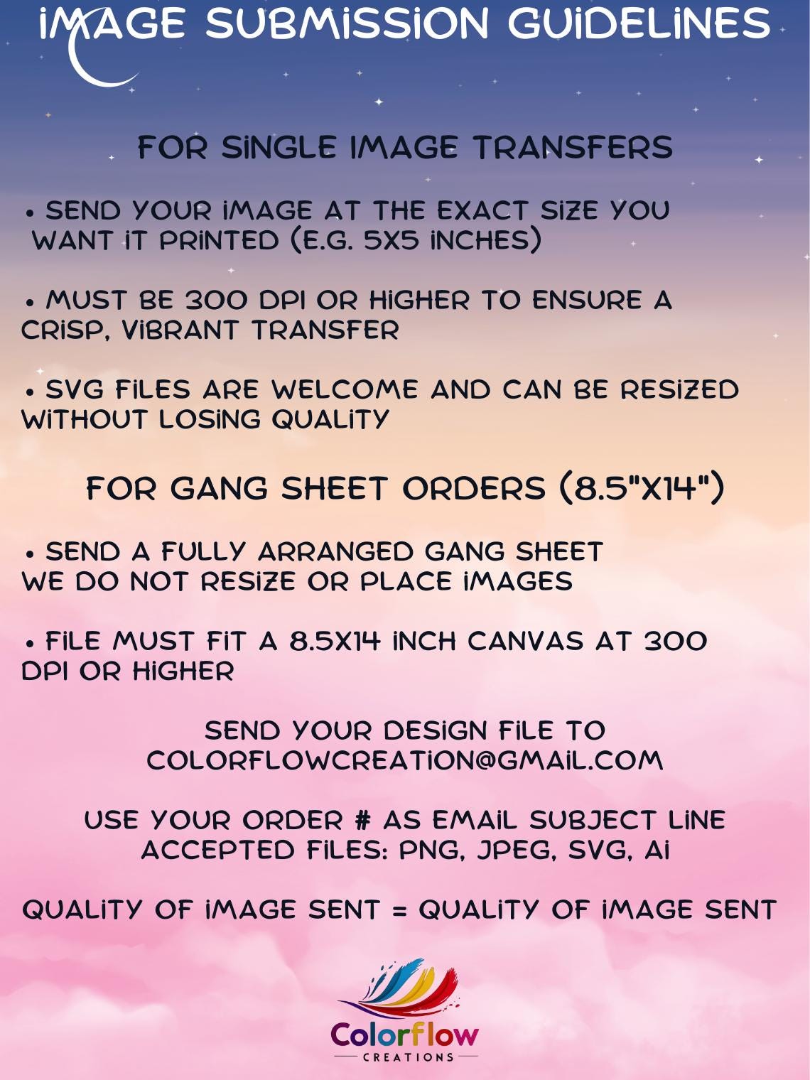 ColorFlow | Fast Sublimation Print | Send Image to Print | Premium Transfer | Flat Packed | No File Edits | Express Option