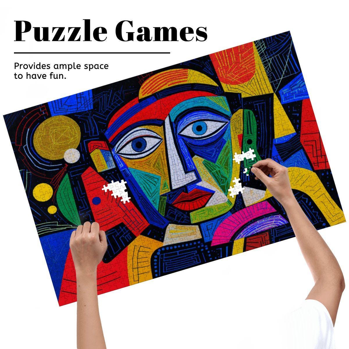 ColorFlow | Midnight Spectrum Wooden Puzzle | Picasso Inspired Colorful Face Jigsaw | Modern Art Wood Puzzle Gift