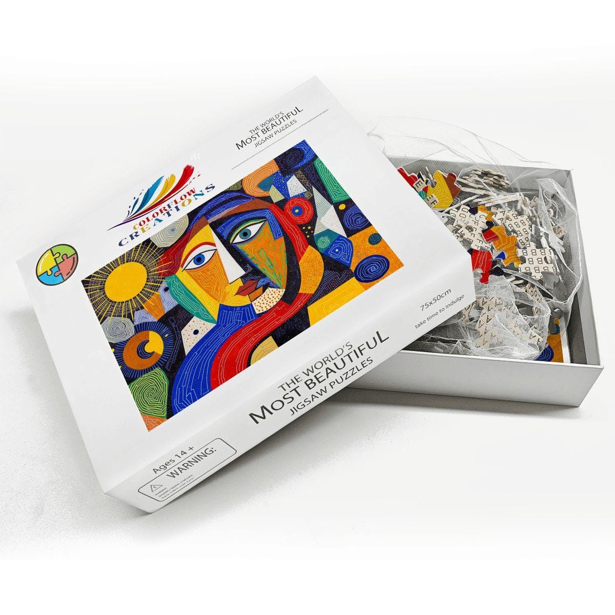 ColorFlow | Solar Muse Wooden Puzzle | Picasso Inspired Sunshine Abstract Jigsaw | Artistic Wood Face Puzzle Gift