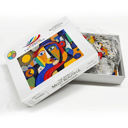 ColorFlow | Solar Muse Wooden Puzzle | Picasso Inspired Sunshine Abstract Jigsaw | Artistic Wood Face Puzzle Gift