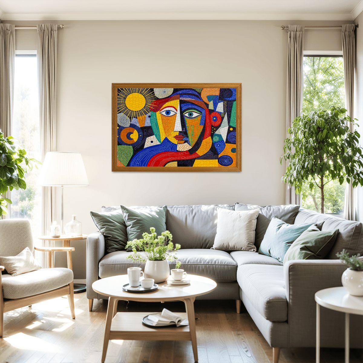 ColorFlow | Solar Muse Wooden Puzzle | Picasso Inspired Sunshine Abstract Jigsaw | Artistic Wood Face Puzzle Gift