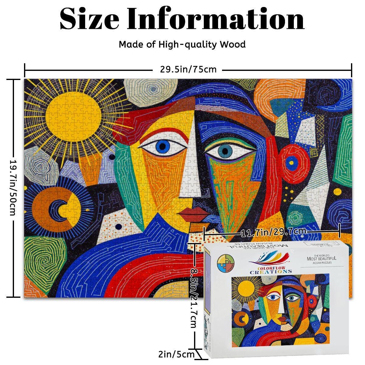 ColorFlow | Solar Muse Wooden Puzzle | Picasso Inspired Sunshine Abstract Jigsaw | Artistic Wood Face Puzzle Gift