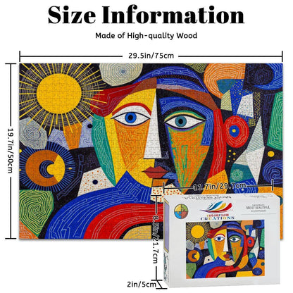 ColorFlow | Solar Muse Wooden Puzzle | Picasso Inspired Sunshine Abstract Jigsaw | Artistic Wood Face Puzzle Gift