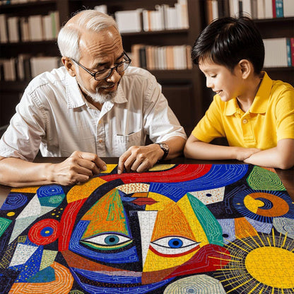 ColorFlow | Solar Muse Wooden Puzzle | Picasso Inspired Sunshine Abstract Jigsaw | Artistic Wood Face Puzzle Gift