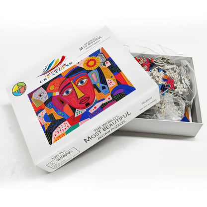 ColorFlow | Crimson Radiance Wooden Puzzle | Picasso Inspired Red Abstract Jigsaw | Modern Art Wood Puzzle Gift