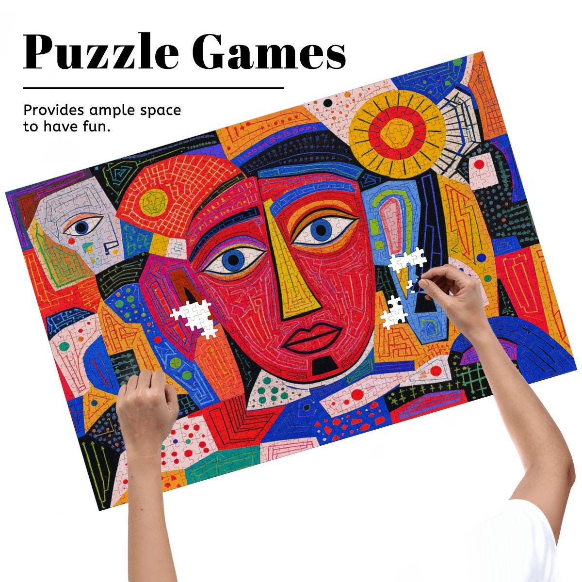 ColorFlow | Crimson Radiance Wooden Puzzle | Picasso Inspired Red Abstract Jigsaw | Modern Art Wood Puzzle Gift