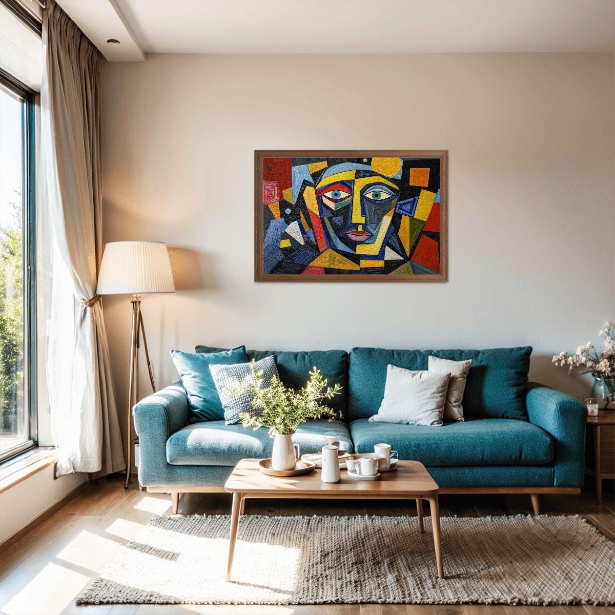 ColorFlow | Sunlit Echo Wooden Puzzle | Picasso Inspired Geometric Face Jigsaw | Modern Art Wood Puzzle Gift