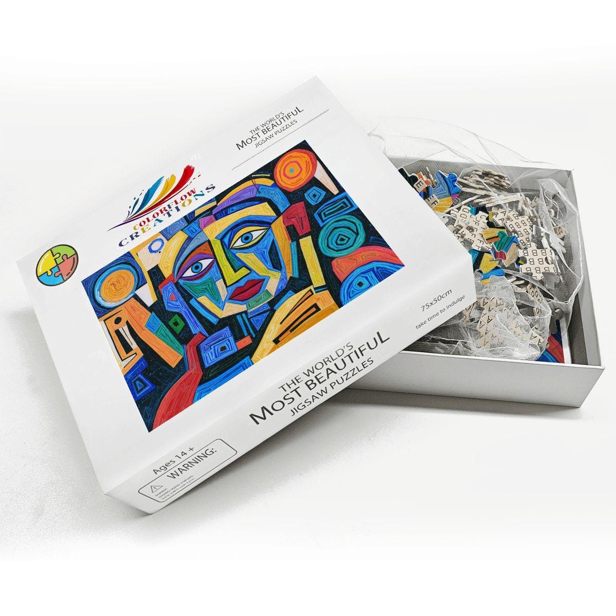 ColorFlow | Chromatic Dream Wooden Puzzle | Picasso Inspired Bold Abstract Jigsaw | Modern Art Wood Puzzle Gift