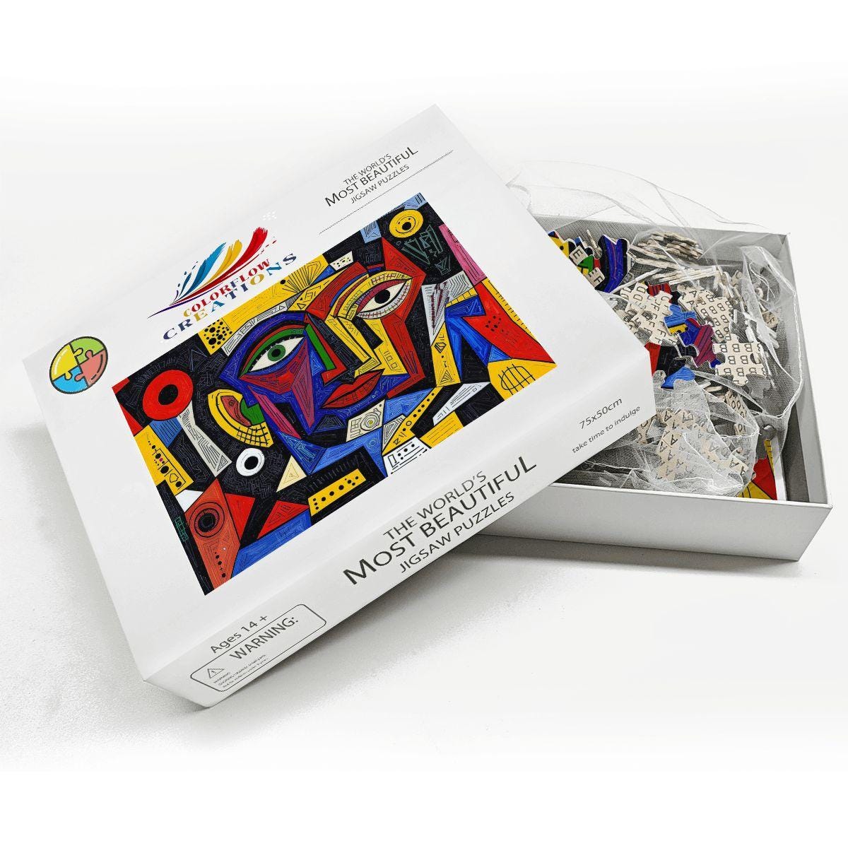 ColorFlow | Abstract Melody Wooden Puzzle | Picasso Inspired Vibrant Face Jigsaw | Modern Art Wood Puzzle Gift