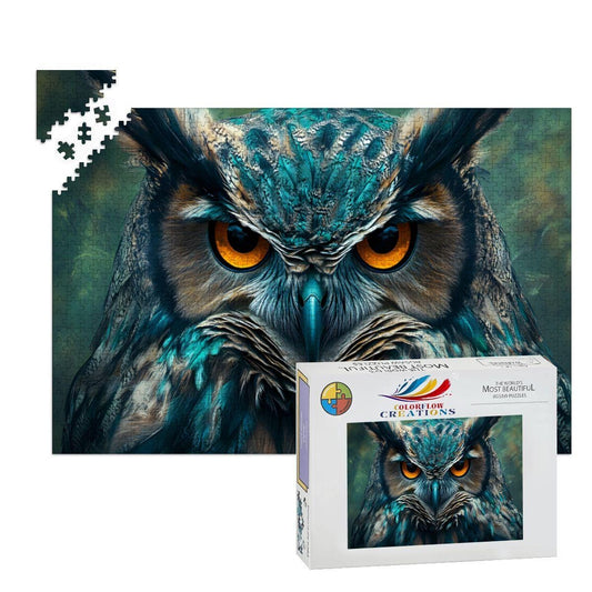 ColorFlow | Wooden Jigsaw Puzzle | Majestic Owl Art Wood Puzzle for Adults and Kids | Relaxing  Puzzle Gift Decor