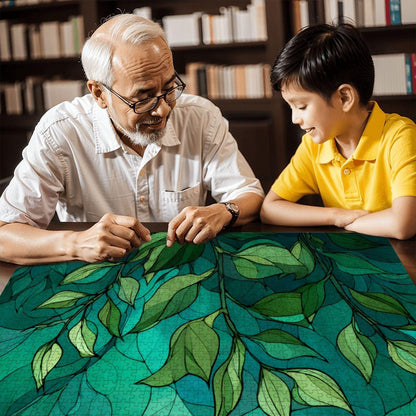 ColorFlow | Wooden Jigsaw Puzzle | Stained Glass Leaves Art Wood Puzzle for Adults and Kids | Relaxing  Puzzle Gift