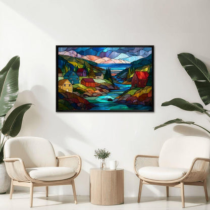 ColorFlow | Wooden Jigsaw Puzzle | Stained Glass Mountain Village Art Wood Puzzle for Adults and Kids | Relaxing Gift