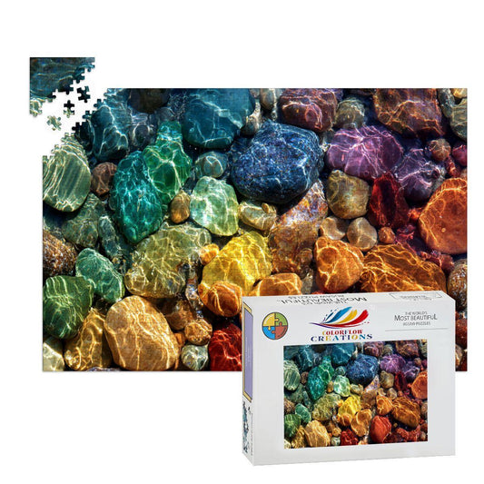 ColorFlow | Wooden Jigsaw Puzzle | Rainbow River Stones Art Wood Puzzle for Adults and Kids | Relaxing  Puzzle
